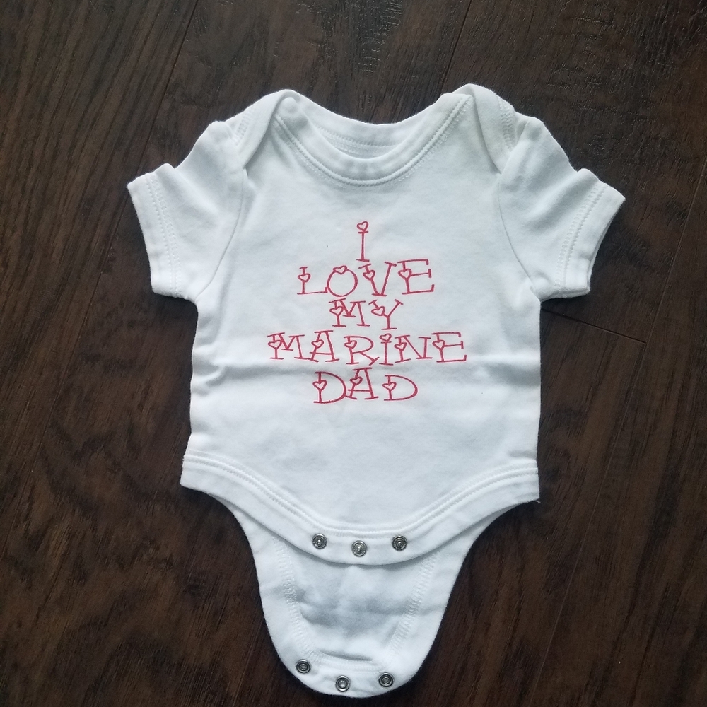 White Baby Onesie with Marine Dad Text